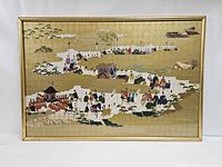 Full view of framed Japanese painting showing entire scene and frame