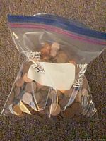 Bag of pennies front view