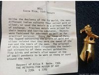 Bell replica, information card and protective bag