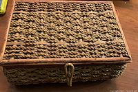 closed wicker basket showing exterior and latch