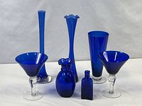 Full group of cobalt blue glass items