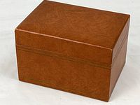 Front/top of brown leather covered index card box