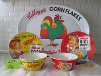 Front view showing entire lot: tray, two saucers, two bowls