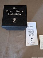 Closed Edward Gorey Collection JK New York presentation box beside lot tag