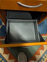 Drawer open showing hanging-file rails and metal interior