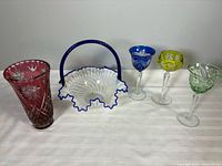 Group shot of basket, vase and three goblets