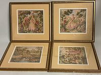 Four framed tapestry pictures displayed together