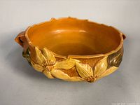 Overhead angled view of Roseville Clematis bowl showing floral relief and interior