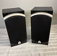 Both Precision Acoustics PA-5XB speakers front view showing design and condition