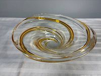 Top view showing amber spiral pattern in clear glass bowl