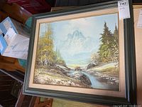 Framed oil landscape painting full view