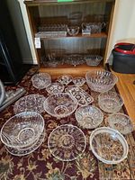 Overview of all crystal items on floor and shelves