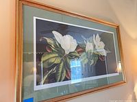 Full framed print showing floral artwork, mat and frame