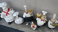 Group shot of all six ceramic chef pieces lined up