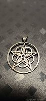 Front view of sterling silver Celtic pentacle pendant