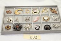 Full tray showing all 18 brooches