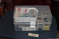 closed clear sewing box showing overall appearance