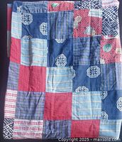 Front of duvet cover showing multicolor patchwork pattern