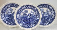 Three Spode Blue Tower dinner plates front view