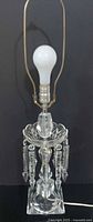 Full view of crystal lamp with harp, socket and bulb