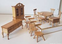 Group shot of all light wood dollhouse furniture pieces