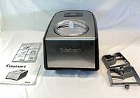 Front view of Cuisinart ICE-100 with manual and paddles