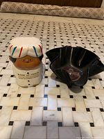 Coin bank front and vinyl record bowl top view