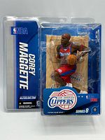 Front view of sealed Corey Maggette NBA Series 8 action figure in packaging
