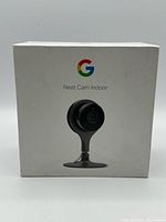 Front of retail box showing Google Nest Cam Indoor product image and branding