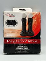 Front of retail box showing Rocketfish Gaming PlayStation Move dual charge station