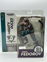 Front view of sealed McFarlane NHL Series 9 Sergei Fedorov figure in packaging