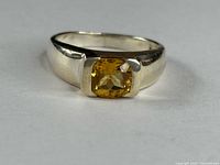 Ring front view showing citrine stone and silver band
