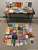 Overall view of table and floor layout showing volume and mix of books