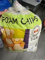 Front view of foam chips bag showing label and weight
