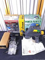 Full lot showing Craftsman drill box, Wagner paint sprayer with cup, both original boxes and accessories