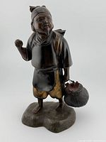 Front view of signed Japanese bronze fisherman figurine