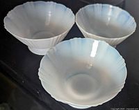 Three opalescent Petalware bowls side view