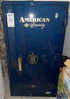 Front view of American Security safe showing logo, handle, keypad