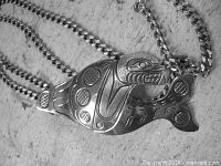 Front view of sterling killer whale pendant on chain