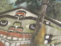 Close-up of pastel showing totem pole face detail