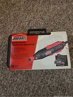 Front view of boxed Jobmate rotary tool kit showing product image and 36-piece count