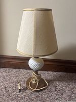 White hobnail milk glass table lamp with shade and cord
