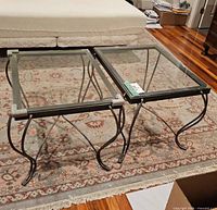 Both side tables showing size, shape and glass tops