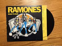 Front cover of Ramones Road to Ruin LP, record partially visible