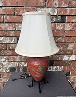 Full view of lamp with shade, showing size and style