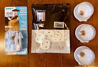 All safety items together on wooden surface
