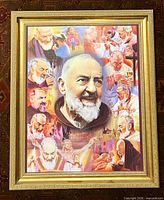frontal view of framed Padre Pio portrait