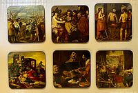 Front view showing all six Goya art coasters
