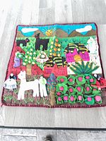 Full view of square tapestry showing complete scene and size proportion