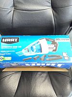 Front of box showing Hart Automotive Hand Vac and accessories